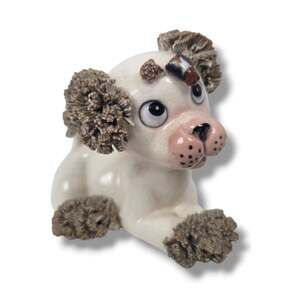 Vintage Lefton Spaghetti Poodle With Butterfly Bug Ceramic Puppy Dog Figurine